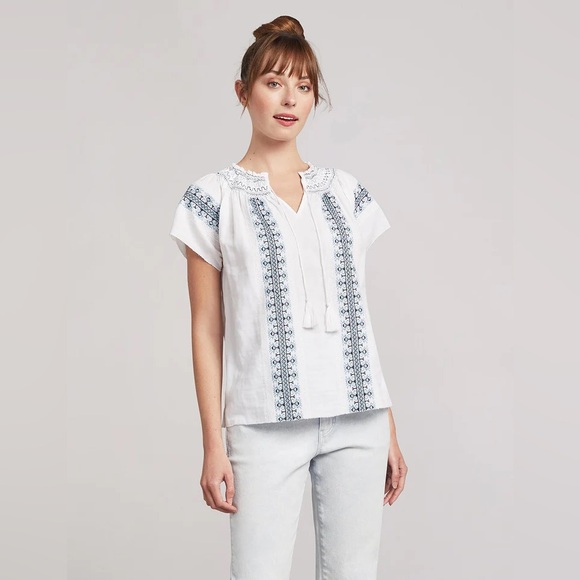 FAHERTY LIANA boho embroidered TOP M - Picture 2 of 10